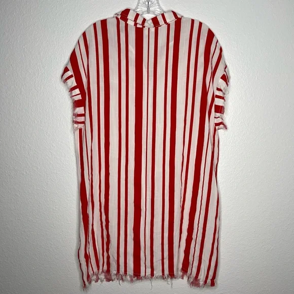 Umgee Red and White Vertical Stripes Vintage Vibe Lightweight Dress Swim Coverup - Picture 2 of 8